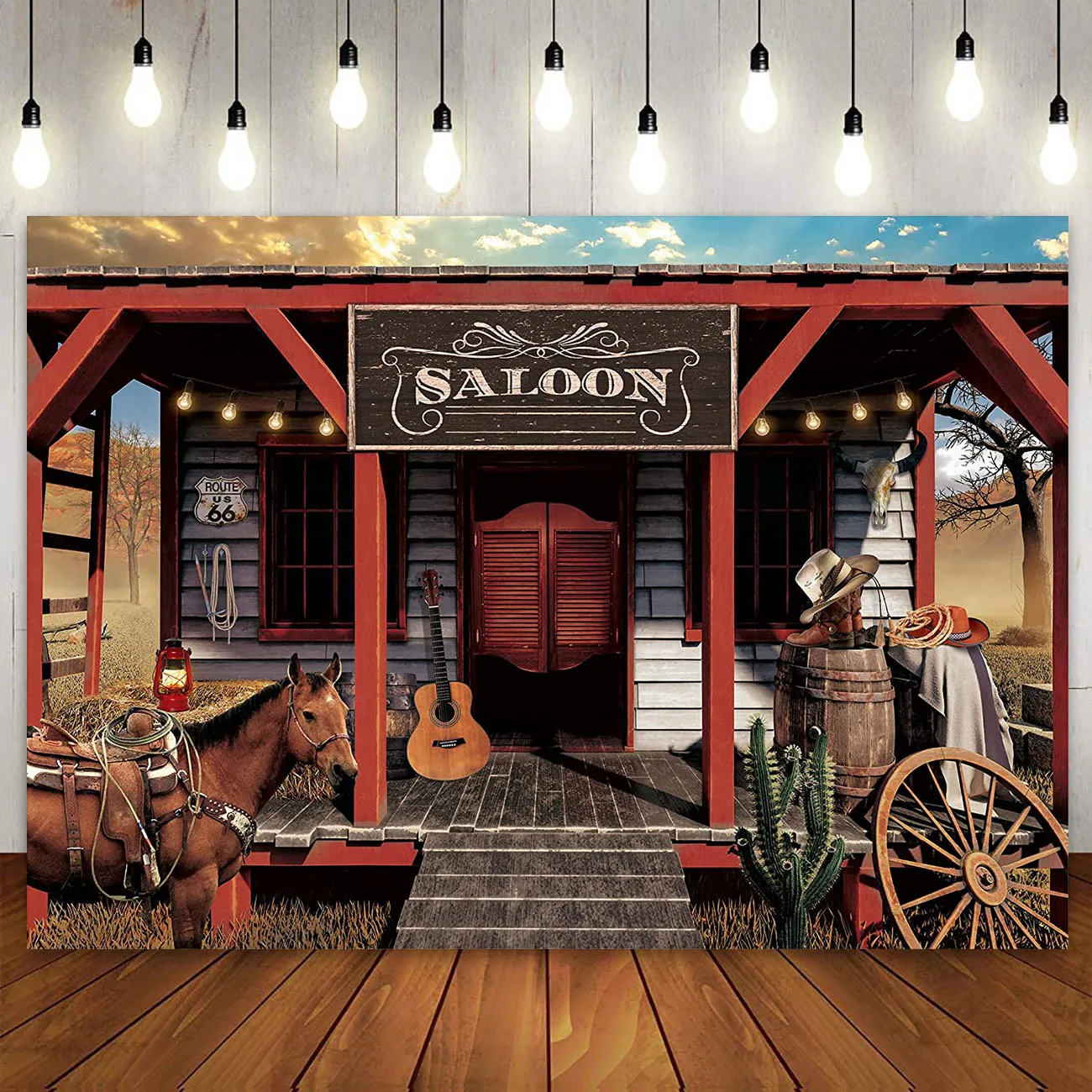 Western Saloon Backdrop Vintage Bar Counter Tavern Wooden Barn Country Farmhouse Horse Stable Cowboy Party Decoration Background