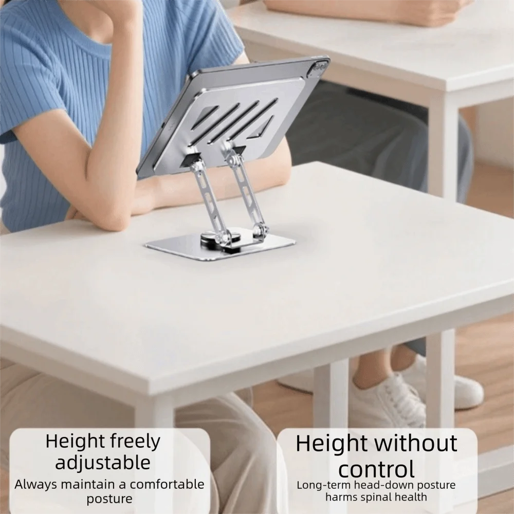 360° Rotating Tablet Stand Height Adjustable Anti-Slip Laptop Stand Hollow Heat Dissipation Double Shaft Tablet Foldable Stand