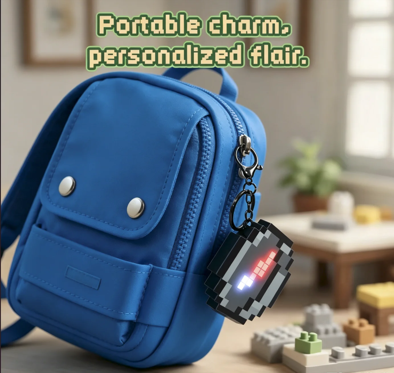 Rechargeable Pixel Compass Keychain Lighting 3D Backpack Pendant Simple Design Game Periphery Toys For Kids Birthday Gifts