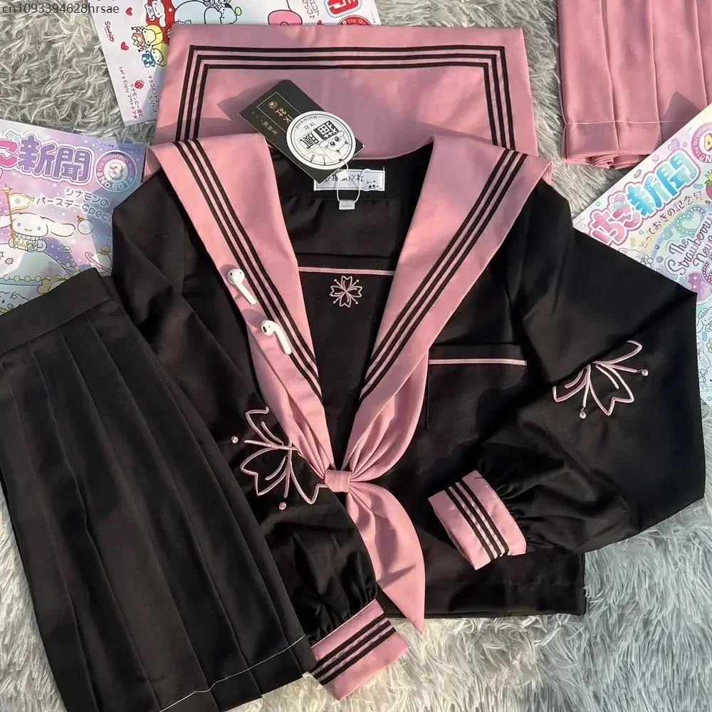 

Girls Cosplay School Uniforms in Pink and Black JK Style Long and Short-sleeved Sailor Suit Japanese College Style Sweet Anime