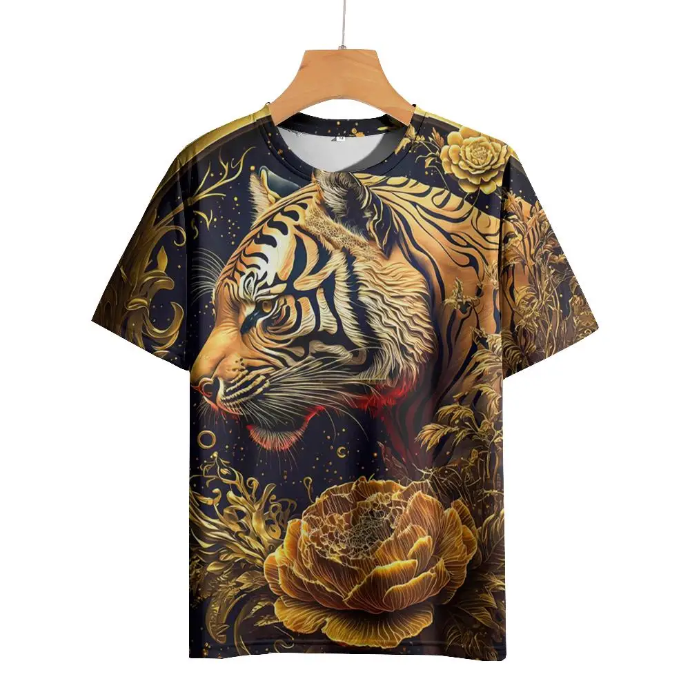 Animal Men's T Shirt Summer Casual Short Sleeve Tops Tiger Print Outdoor O Neck Fashion Retro T-Shirts Male Oversized Clothing