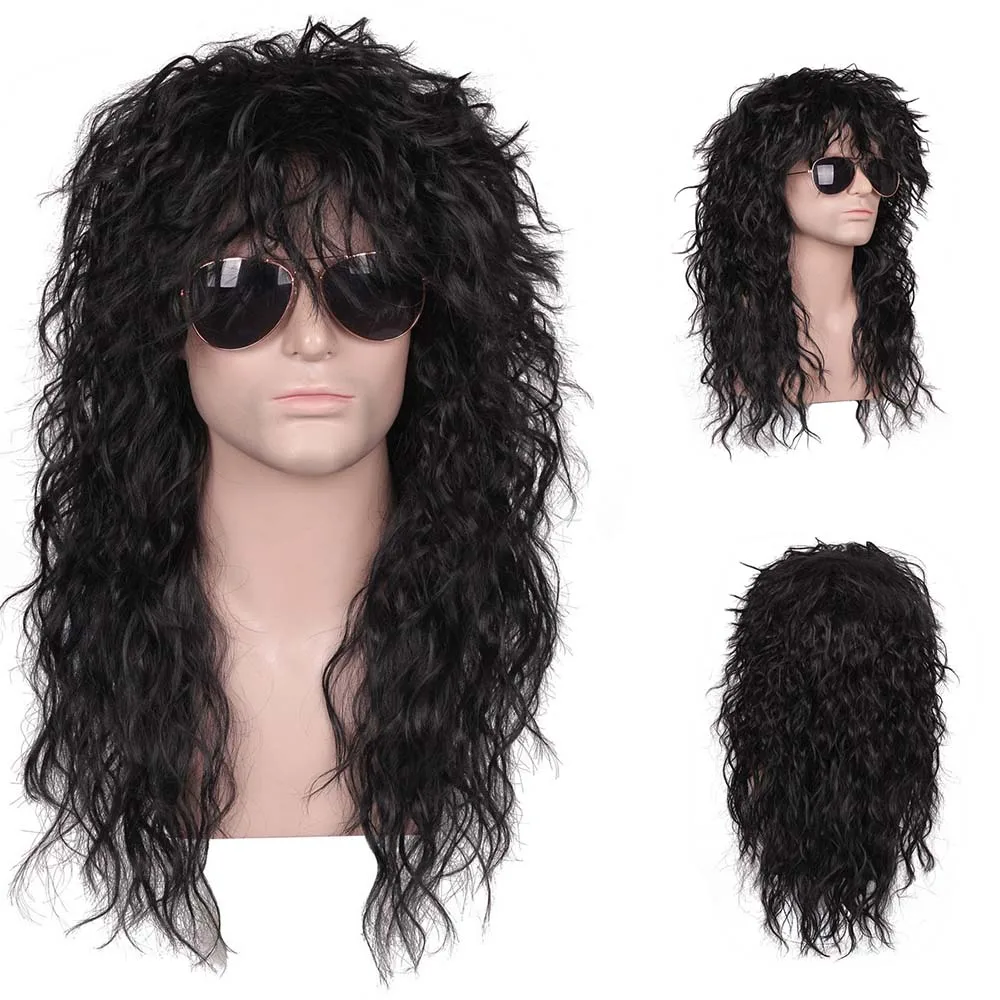 Men Wig Sliver White Long Curly Wig Male Synthetic Cosplay Wigs High Fiber for Rock Party Fluffy Nightclub Bar Breathable Wig