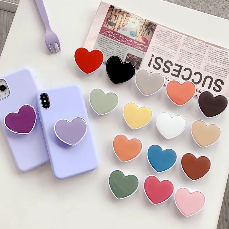 

Ins Solid Color Phone Grip Holder Adhesive Folding Love Heart Phone Finger Bracket Magnet Stand Socket for Cell Mobile Decor