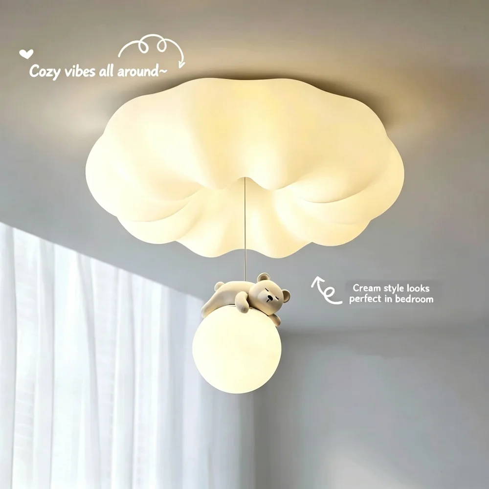 Cartoon Bear Ceiling Light Tricolor Light Acrylic Nordic Cream Style Ceiling Lamp Children's Room Bedroom Study Decor Lighting