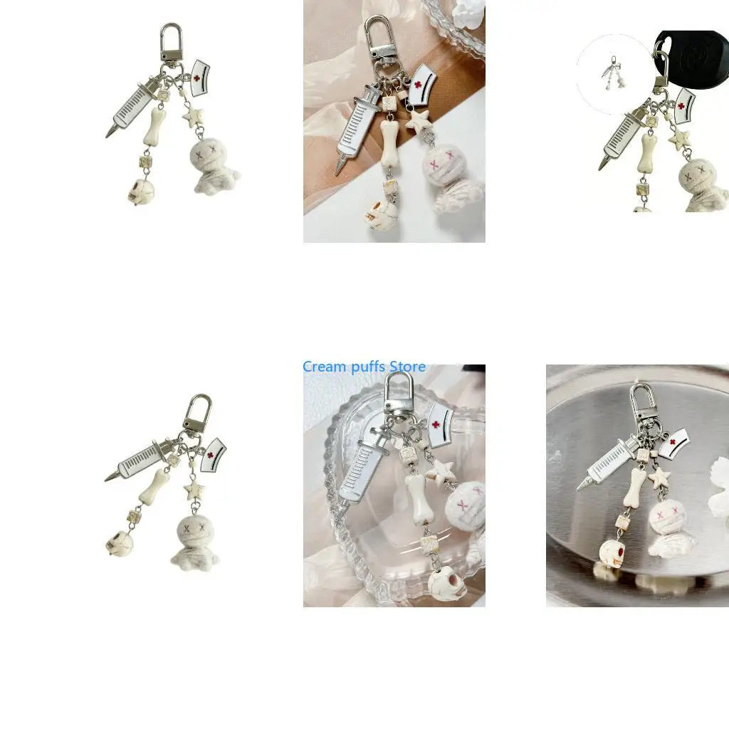 50LE Spooky Mummy Themed Keyring Soft Flocking And Metal Bag Pendant Holder