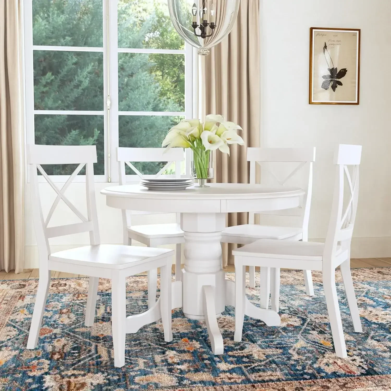 Round Dining Set for Home Styles, Classic White, 5 PCs, 42 in