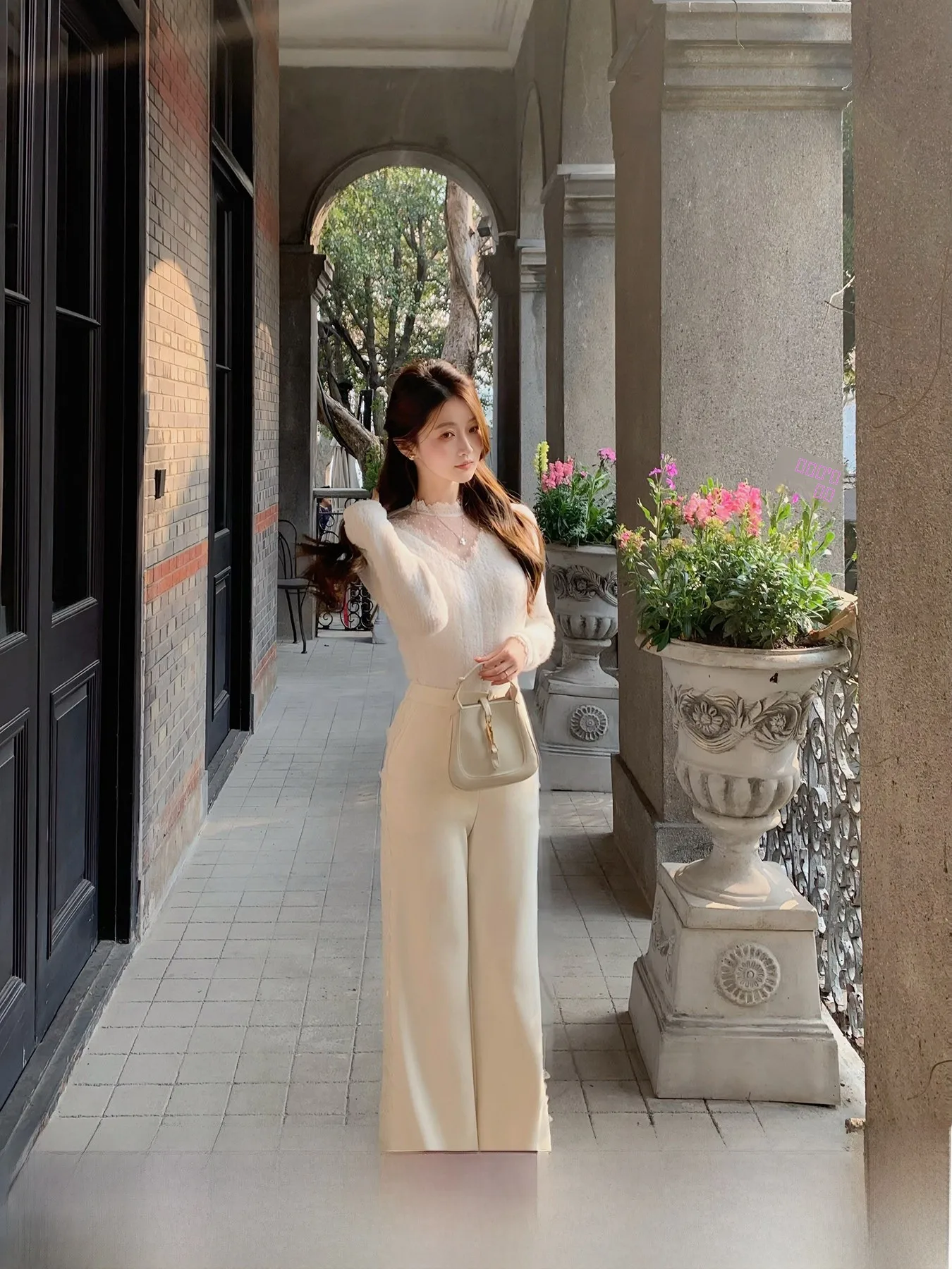 

Широкие брюки Thiened Fce для женщин, повседневные брюки с кружевной отделкой, с высокой талией, из смесового хлопка и полиэстера, в корейском стиле, зимние брюки