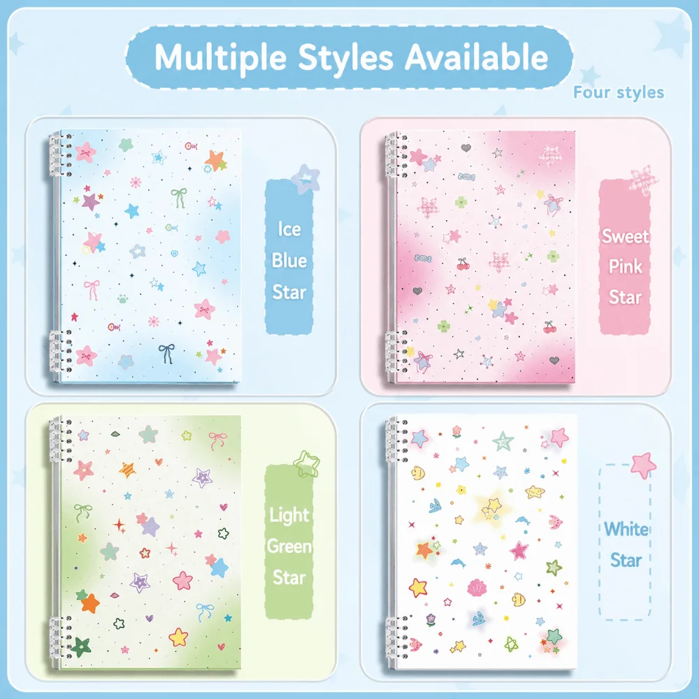INS A5/B5 Binder Notebook Dopamine Color Detachable Lined Notebook Star Print Journal Note Taking