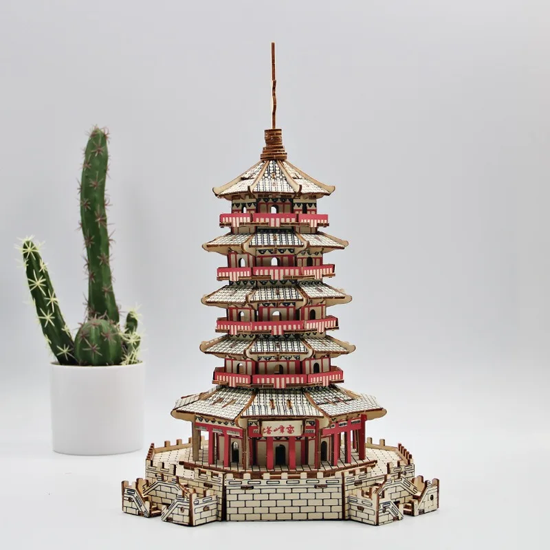 FEOOE 14+ DIY Wooden 3D Jigsaw Puzzle Peak Tower Building Model Complex Adult Patient Assembly Toys Chinese Ancient WL