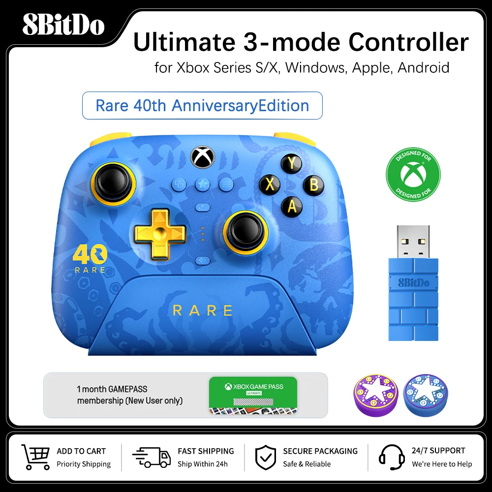 8BitDo Ultimate 3-mode Wireless Controller for Xbox, Rare 40th Anniversary Edition Gamepad for Xbox One, Apple, PC & Android