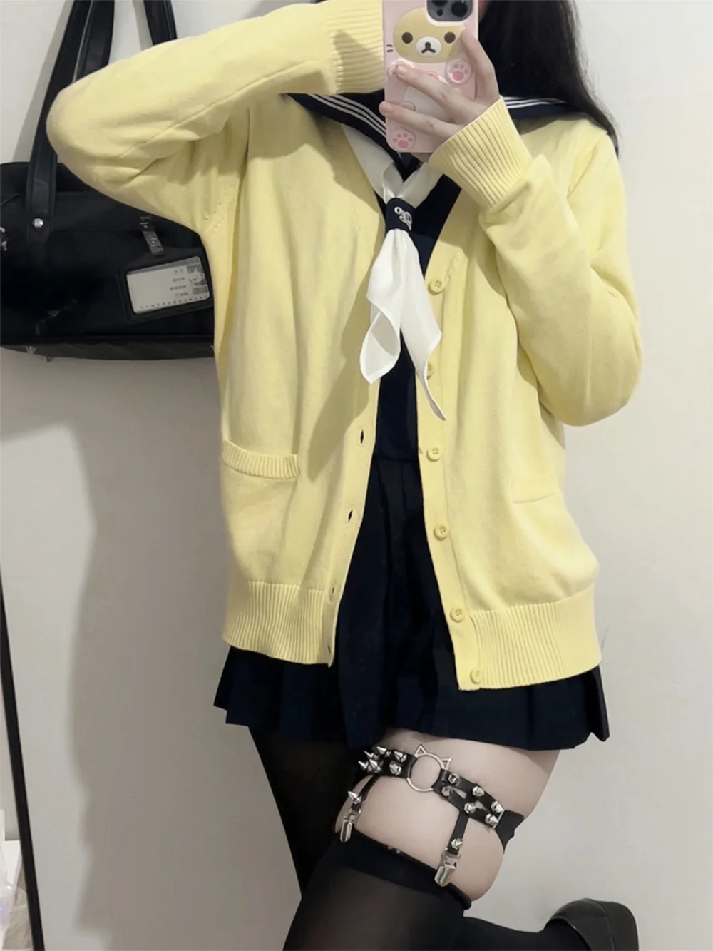 جاكيت نسائي ياباني بفتحة رقبة على شكل حرف V ، سويتر ، بالأزرار ، لطيف ، الخريف ، الشتاء ، المدرسة ، المراهقات ، ملابس الشارع ، الموضة ،