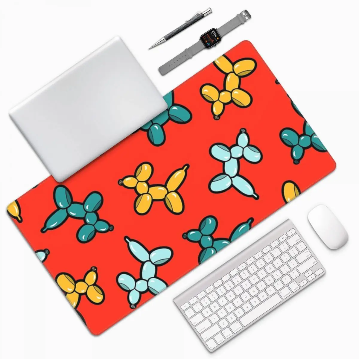 

Balloon Animal Dogs Pattern In Red Large Mouse Pad Computer Keyboard Mouse Mat Gaming PC Laptop Desk Mat Office