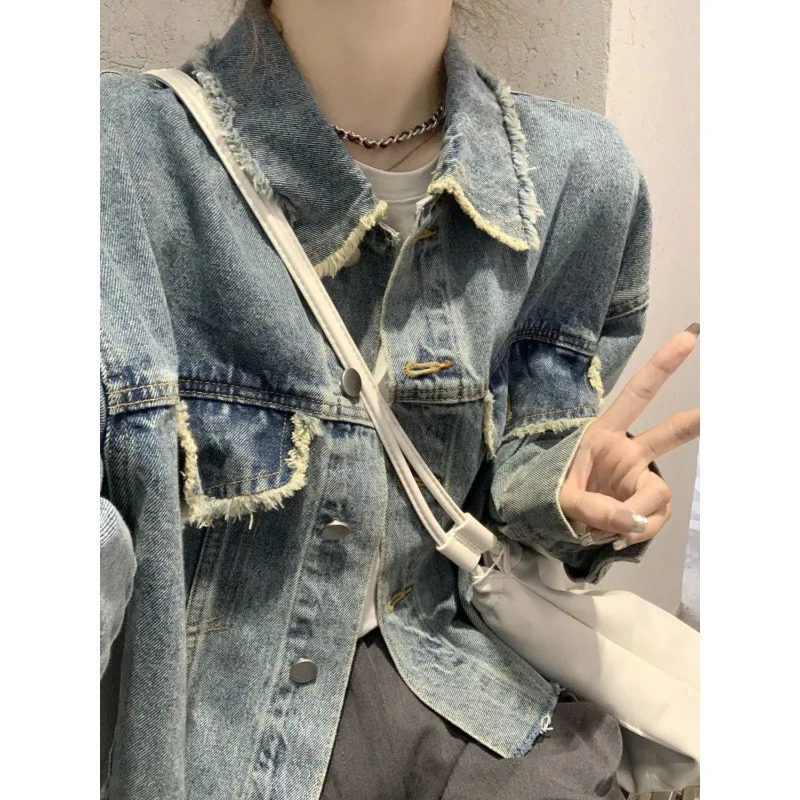 Vintage Women's Denim Jacket Fashion Casual Fall Winter Turndown Collar Jacket Streetwear Denim Coat Y2K Clothes New Outerwears