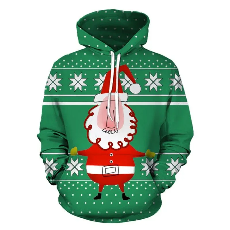 Santa Claus Cat Pattern Hoodie For Men Cartoon Rabbit 3D Print Long Sleeves Casual Pullover Street Tops Hoodies Loose Sweatshirt