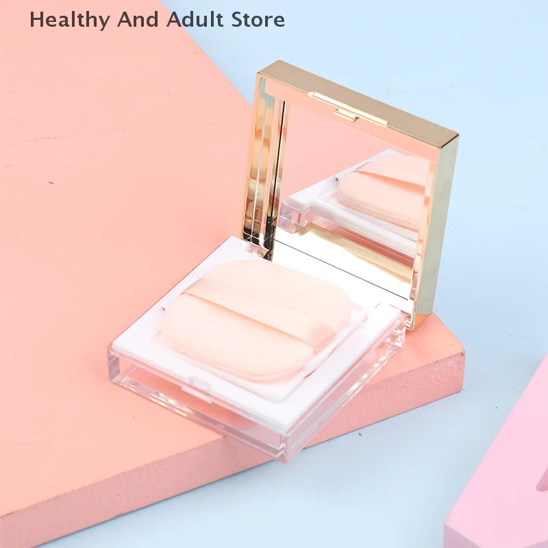 8g quadrado borda de ouro caixa de pó solto vazio recarregável portátil configuração de maquiagem pó blush caso recipiente com espelho puff