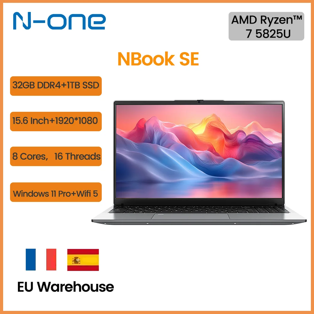 N-one Nbook SE 15.6‘’ Laptop AMD Ryzen 7 5825U (16+16)GB DDR4 1TB SSD Notebook Dual Band Windows 11Pro Gaming Compute