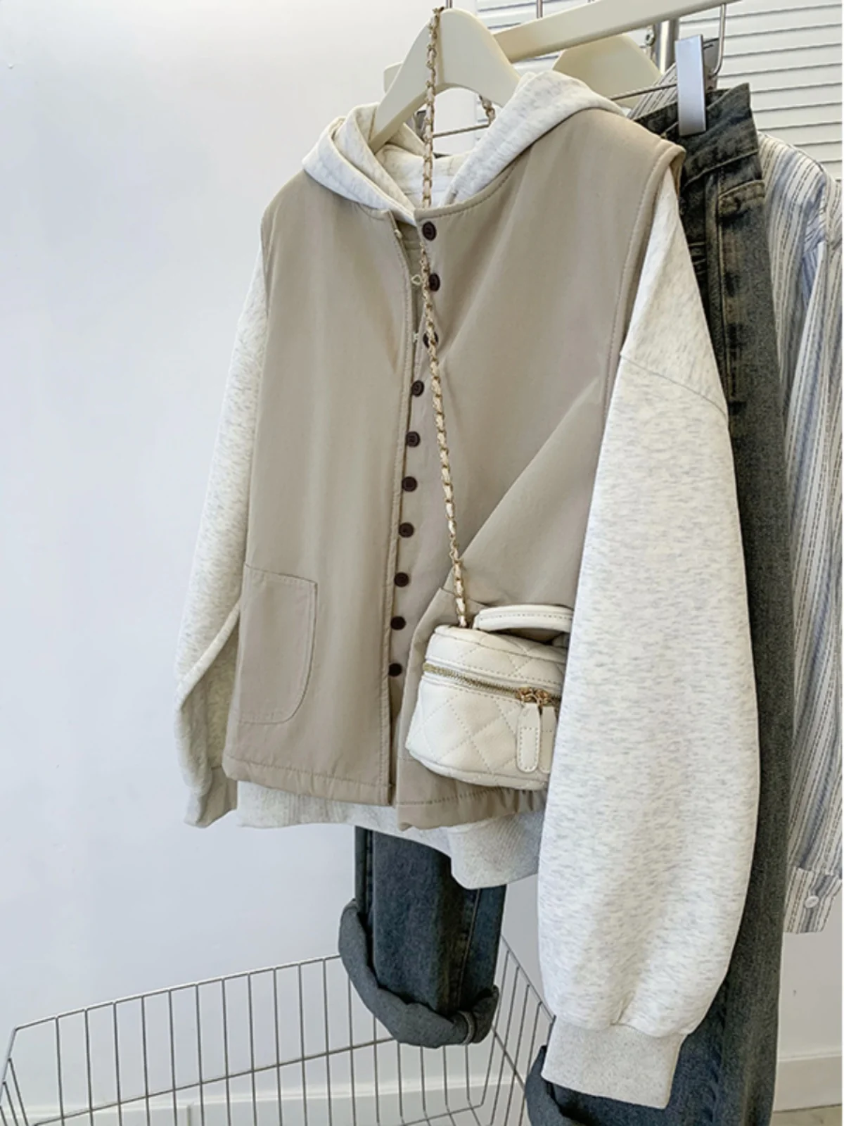 

Retro Japanese Sle Fce Lined Vest Women's Autumn Winter Thiened Svel Outerwear Loose Slimming Layering Jaet