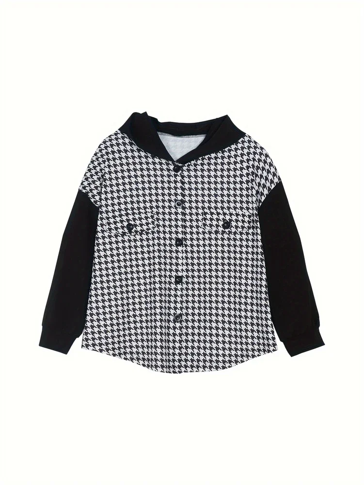 حجم كبير 2025 ربيع جديد المرأة houndstooth طباعة البريدي مقنعين سترة ركاب مناسبة للارتداء في الهواء الطلق #2