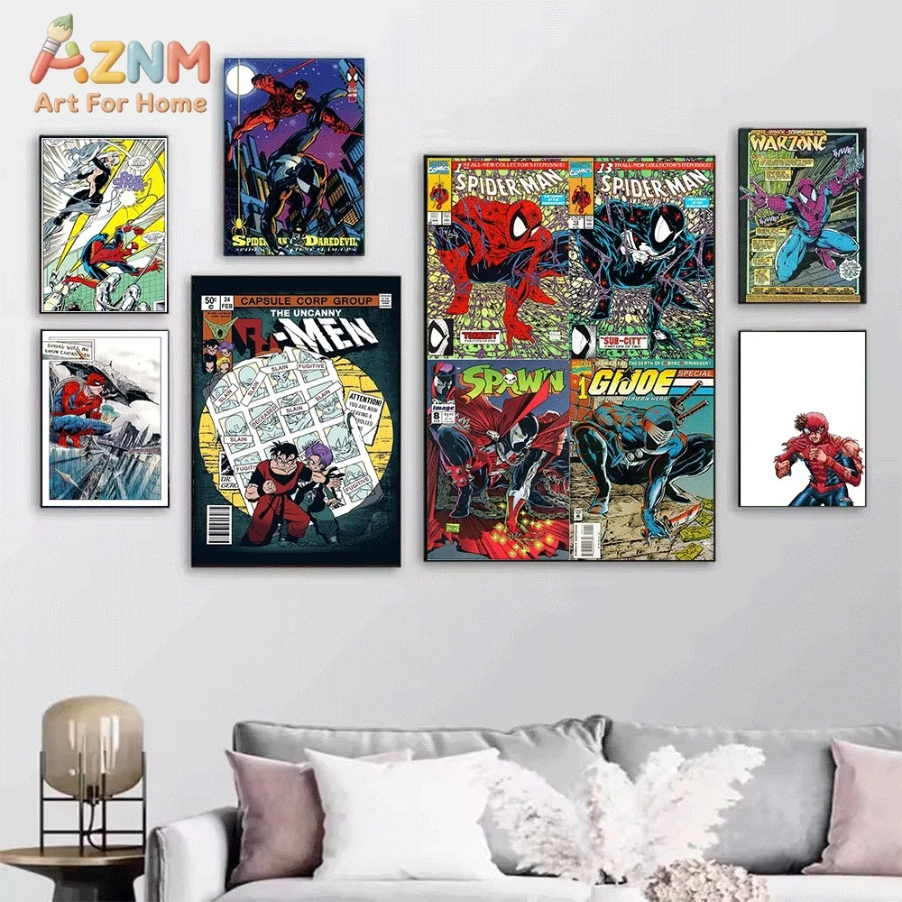 Venom Symbiote Hero Vintage Comic Cover Canvas Wall Art Print Poster Unframed Canvas Painting Home Living Room Bedroom Wall De