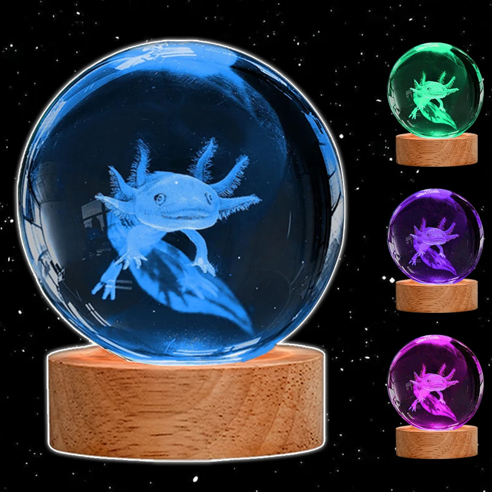 1pc 3D Axolotl Night Light Crystal Ball Lamp 16 Colors Home Decor Lighting Birthday Memorial Day Gifts For Kid Classmate Teacher