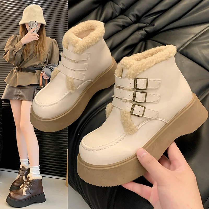 أحذية الثلوج، أحذية قصيرة من صوف الضأن بنعال سميكة، مبطنة بالصوف للدفء، أحذية قطنية متعددة الاستخدامات، شتاء، M390