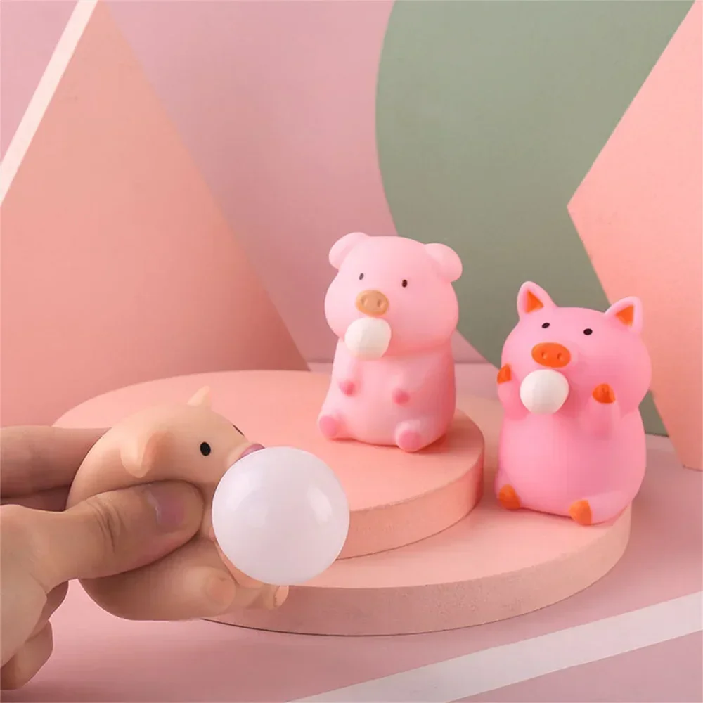 Cartoon TPR Pig Spit Bubbles Pinch Music Vent Toys Squeeze Bubbles Decompression Release Artifact Doll Kid Adult Stress Relief