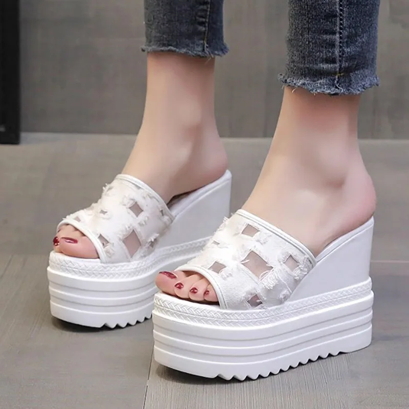 

XMWRLW 2025 Summer Women Slippers Fashion High Heels 12cm Female Wedges Shoes Summer Slippers Women Shoes Non Slip Slipper Shoe