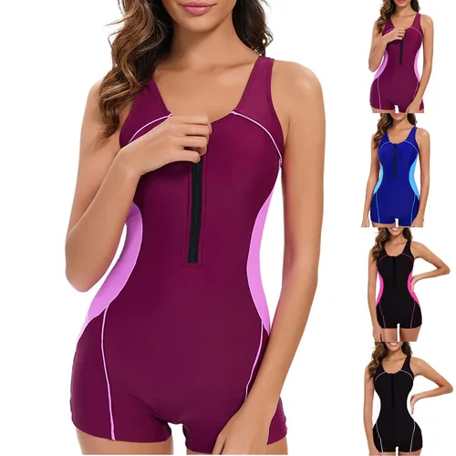 Imagen 2 del producto Bkini Traje de baño conservador de color a juego para mujer, traje de baño de una pieza sin espalda sin acero 2025, traje de baño para mujer con cremalleras,ьник ж Salahdhe