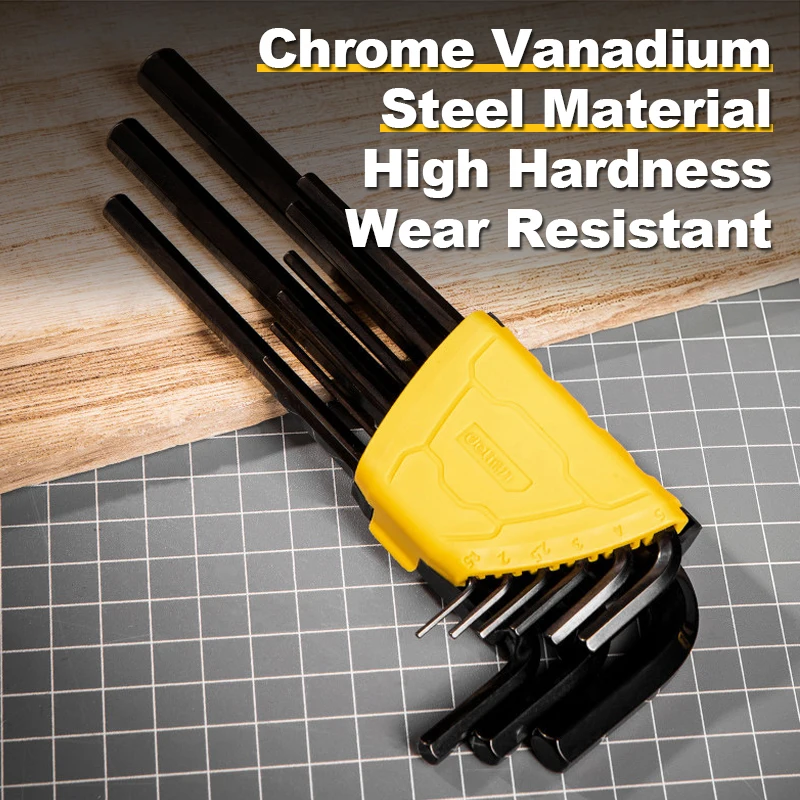 9Pcs Cr-V Steel Allen Wrench Set Flat Head Hex Key L-Shaped with Foldable Holder for Auto Home Repair