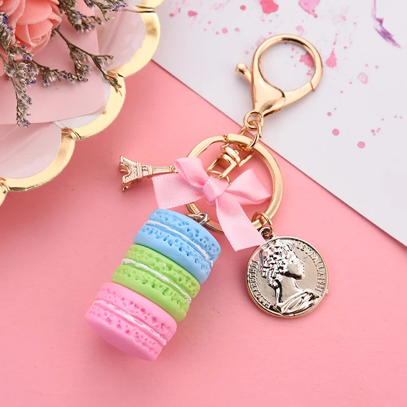 Resin Macaroon Keychain Key Chain Women Macaroon Bag Charm France LADUREE Macarons Eiffel Tower Keychains anahtarlik llavero