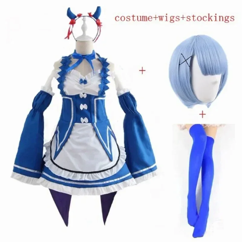 N66anime Ram/REM Lolita pokojówka kostiumy cosplay sukienka re: zero Kara hajimeru isekai Seikai kostiumy na Halloween dla kobiet loli2w $%