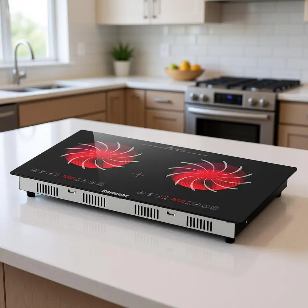 

2 Burners Electric Cooktop 110v, Portable 24 Inch Countertop Burner, Radiant, Sensor Touch, Timer, Safety Lock