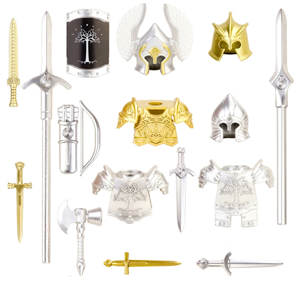

MOC Building Blocks Medieval Military Solider Figures Knights Weapons Accessories Helmet Sword Axe Mini Bricks Toys