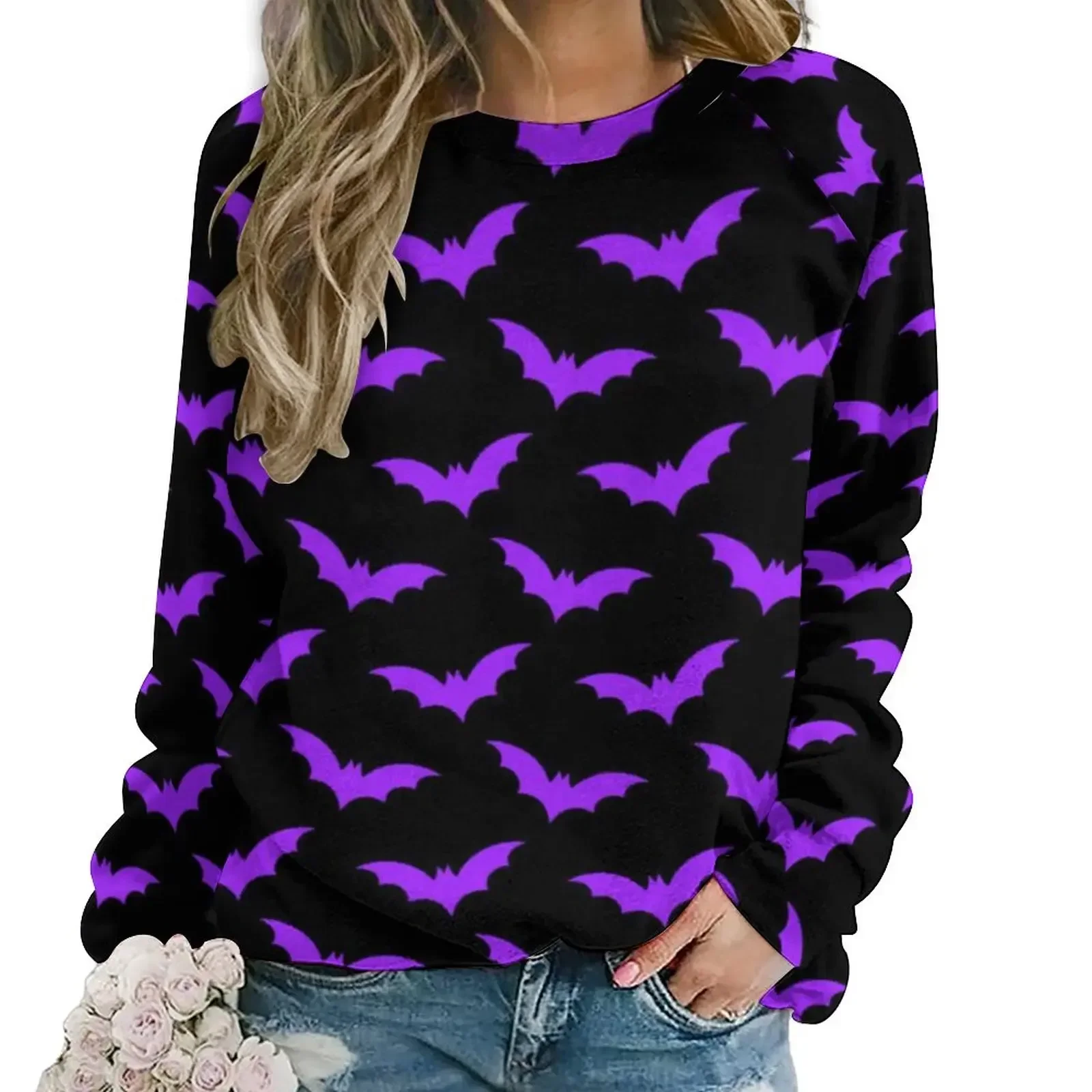 

Purple Bat Print Casual Hoodies Female Halloween Pattern Aesthetic Hoodie Long Sleeve Street Fashion Oversize Sweatshirts Gift