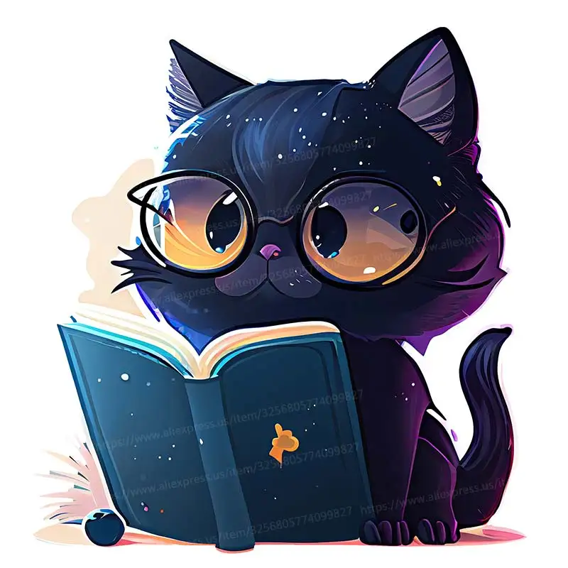 Cute Black Cat Reading Book Wall Sticker Art Mural Living Room Bedroom Decoration Home Decor Animal Stickers Decal M757