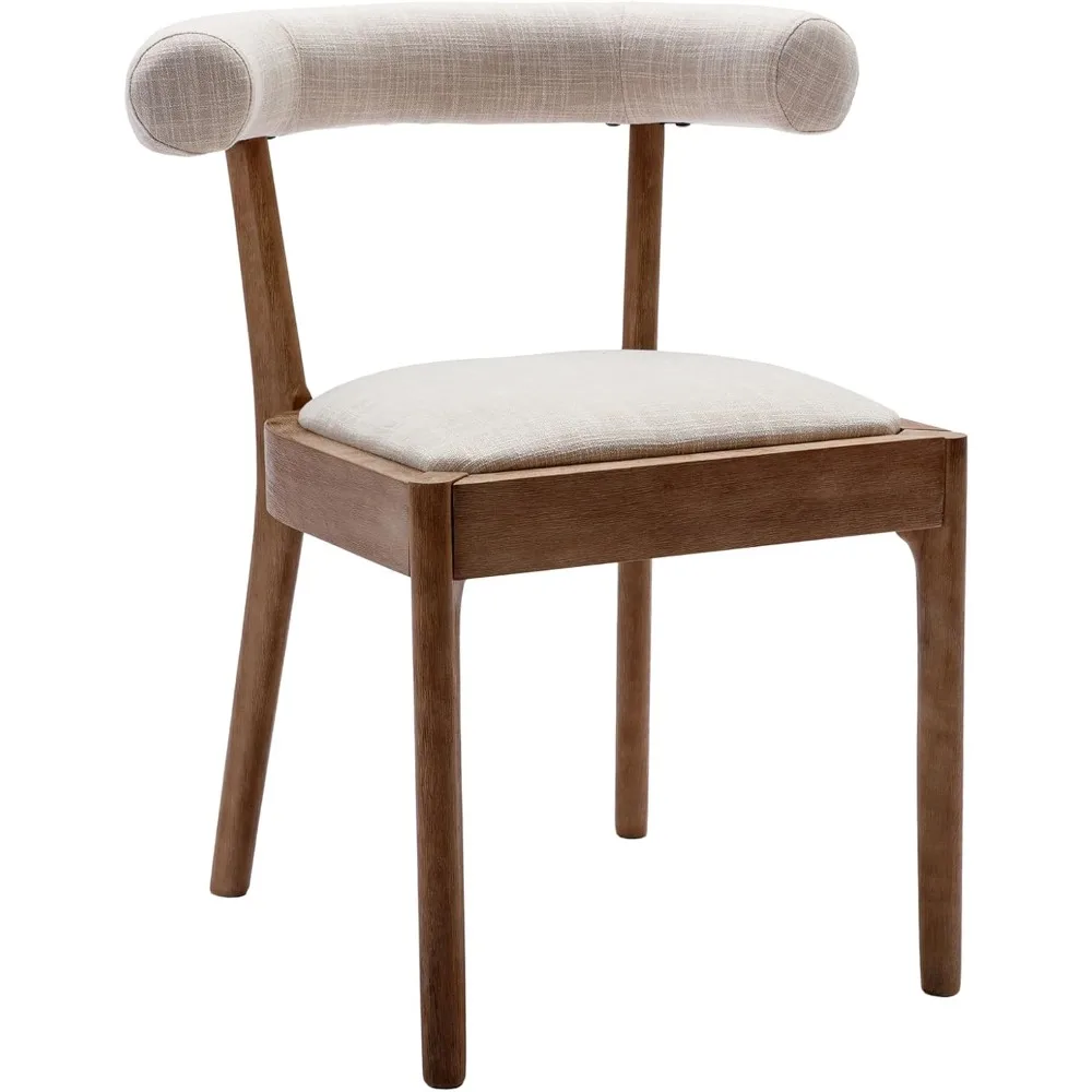 كراسي تناول الطعام الحديثة في منتصف القرن: قماش منجد بإطار من خشب الجوز الطبيعي وظهر منحني من الكتان، مجموعة من 2