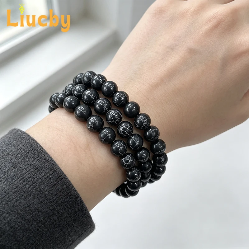 Synthetische schwarze türkisfarbene runde lose Perlen mit silberner Ader, Abstandsperlen in Großpackung für DIY-Schmuckherstellung, Armband, Halskette, Ohrring – Detail 6