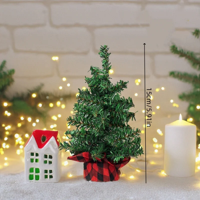 1pc15cm/5.91inMini شجرة عيد الميلاد زخرفة الأحمر والأسود منقوشة BaseDIYشجرة عيد الميلاد مول نافذة حفلة منضدية الديكور Ornam #6