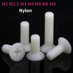 M2 M2.5 M3 M4 M5 M6 M8 White Plastic Nylon Countersunk Head Screws Cross Flat Head Bolts Screw Length 4-40mm
