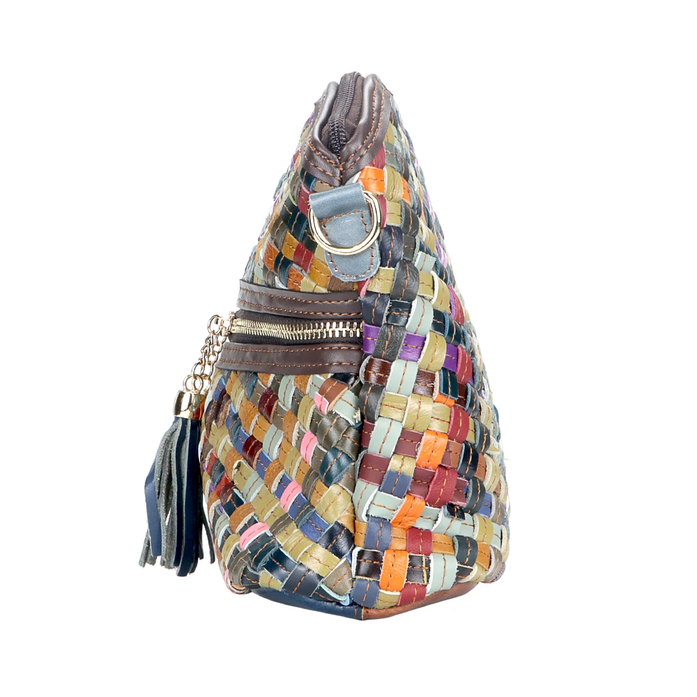 Royal Bagger Floral Crossbody Bags, Color Stitching Shoulder Bag, Genuine Leather Tassel Handbag for Women 1780