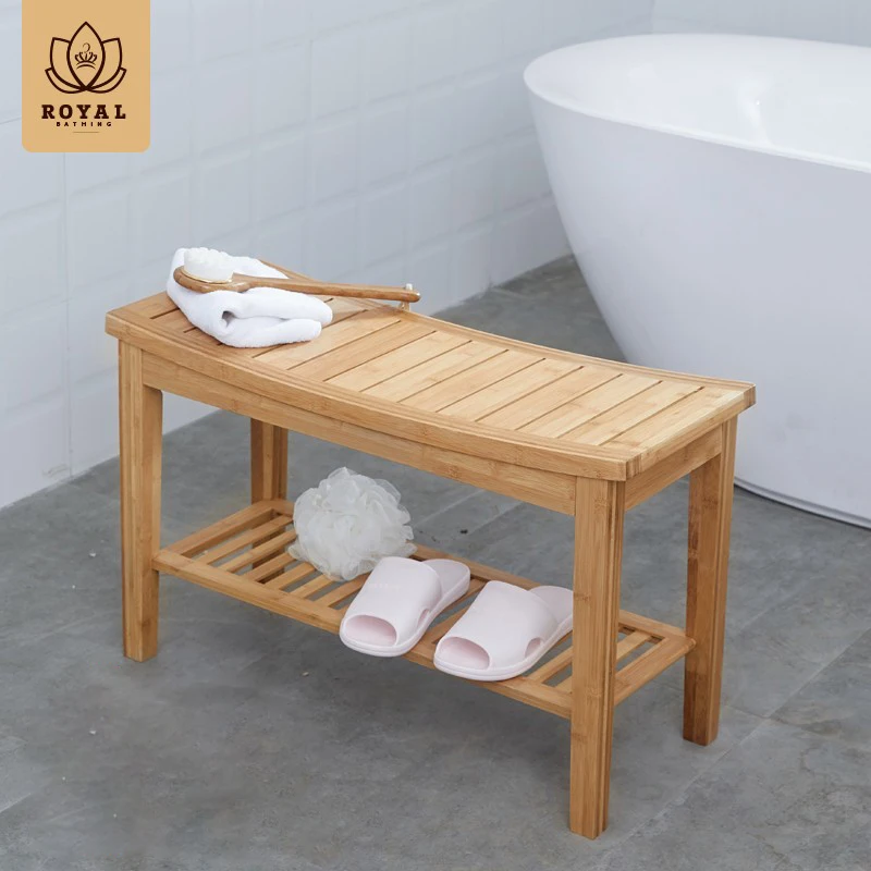 Extra Long Bamboo Shoe Bench Bathroom Anti-Slip Stool Solid Wooden Shower Seat for Entryway Toilet Storage or Dressing
