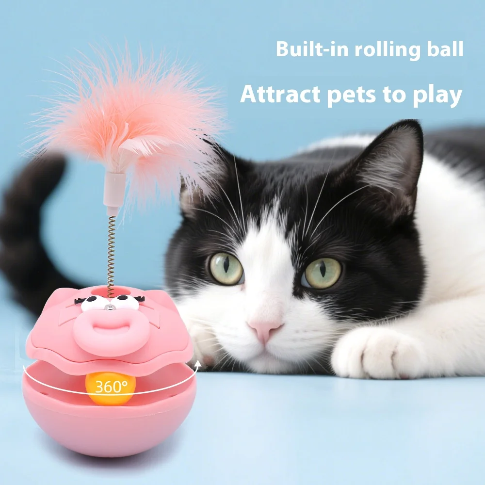 

Interactive Cat Teaser Toy - Rotating Tumbler with Bell & Feather for Boredom Relief & Exercise