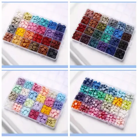 600Pcs 상자 씰링 왁스 비즈, 24 그리드 팔각형 해바라기 씰링 왁스 펠렛 왁스 인감 스탬프, 편지 용 편지 왁스 인감 키트