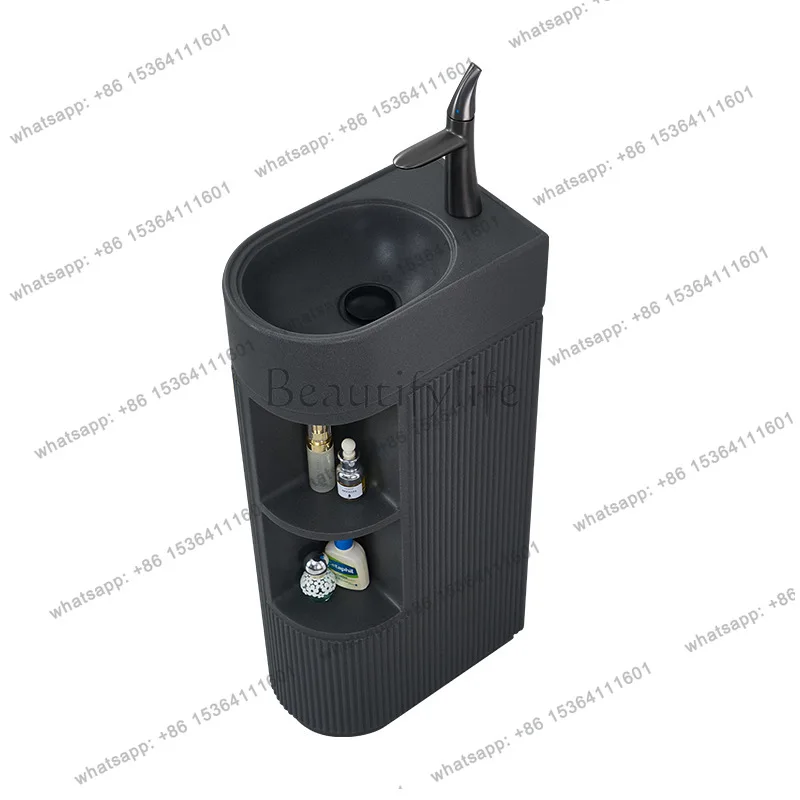 Column basin integrated floor type artificial stone round thin edge simple hotel engineering special Nordic column wash basin