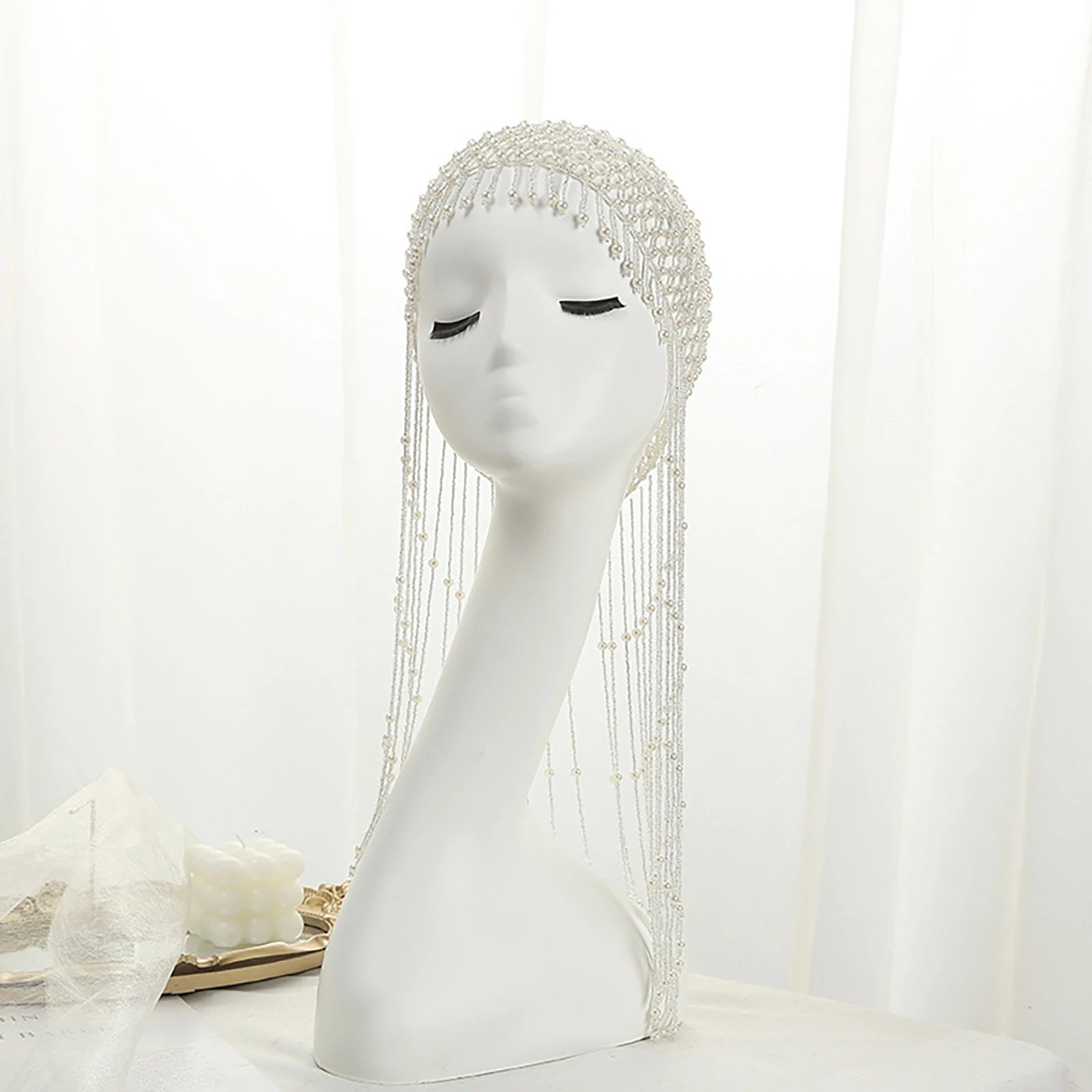 Beaded Cleopatra Headpiece Womens Exotic Belly Dance Head Cap Hat Elegance Bridal Pearl Tassel Hat for Party Wedding Showing