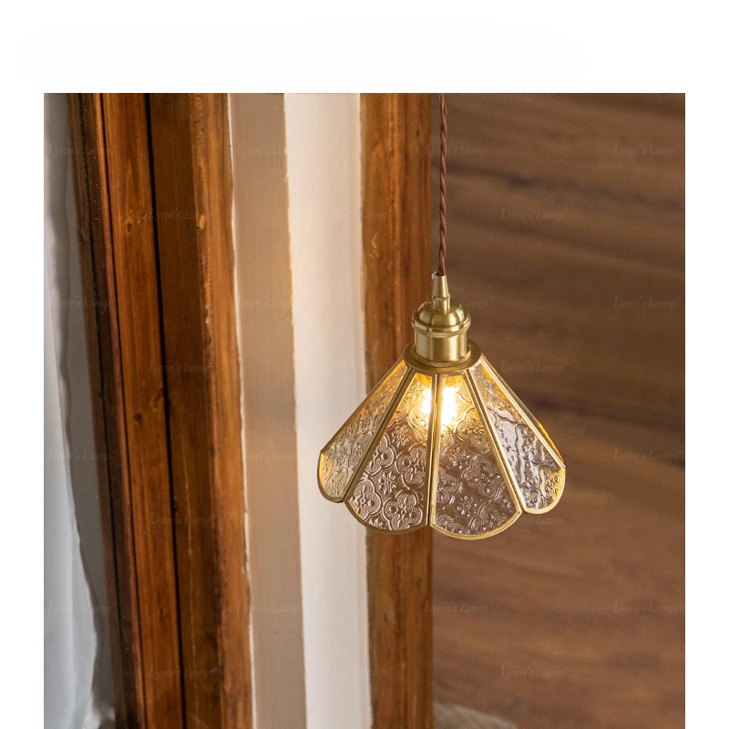 All copper brass chandelier, retro old Shanghai entrance hall, bedside glass, American style lamp