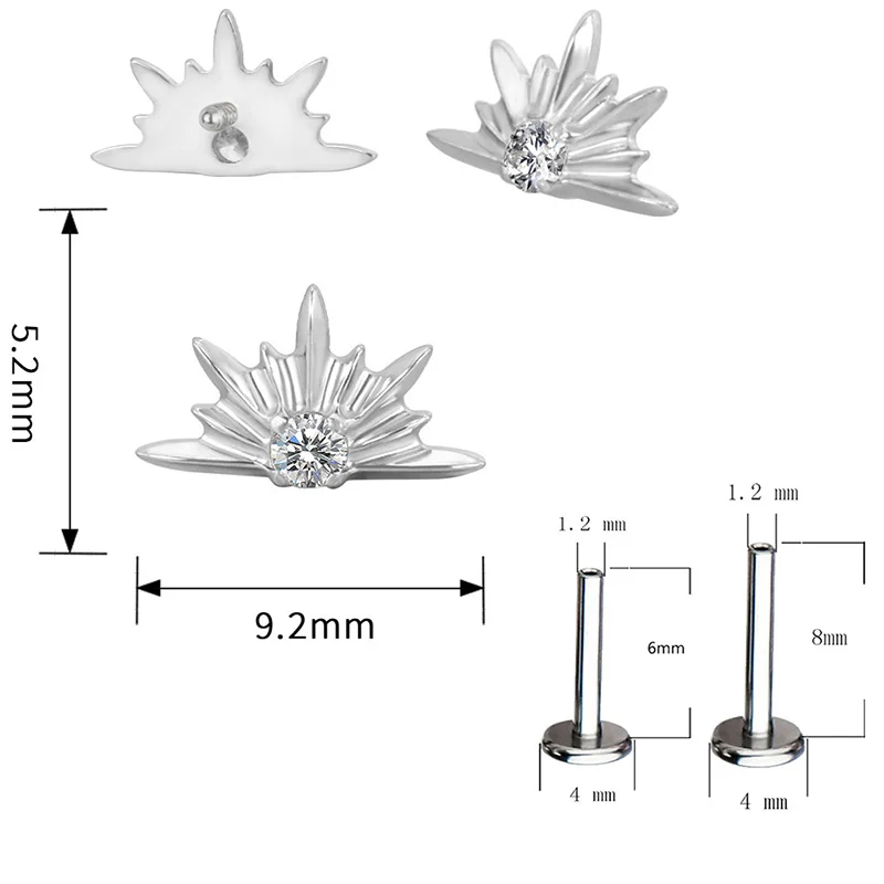 Titanium Ear Studs Piercing Half Sun and Star Lip Stud Earrings