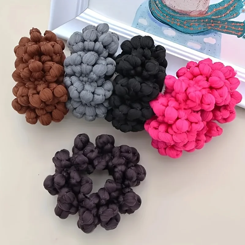 5-piece set of cute and sweet fabric headband, women's solid color elastic hair band, high elastic cornflower headband, suitable for ponytail and bun. - Detail 1