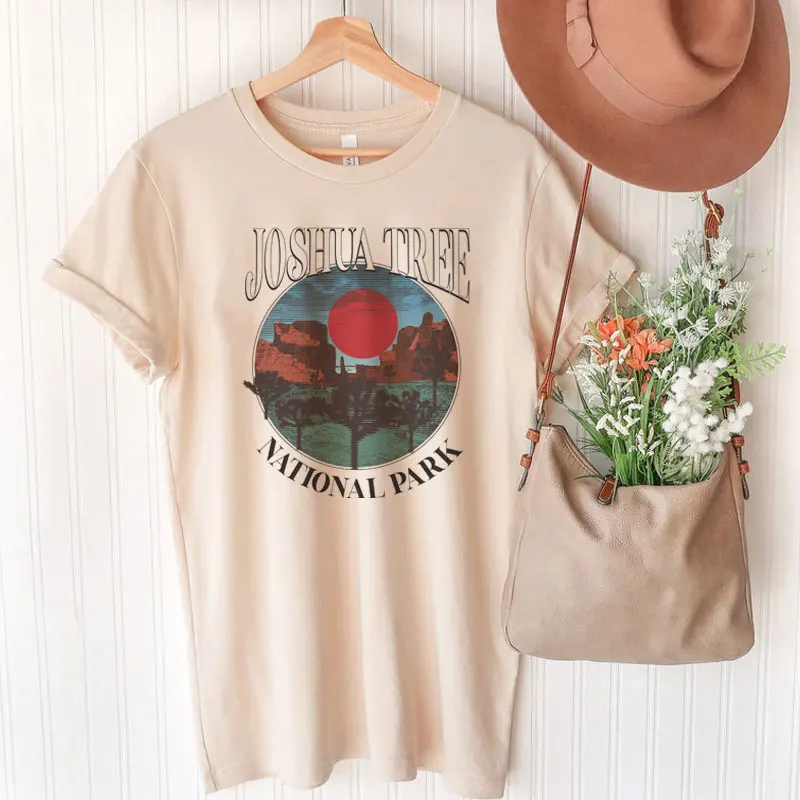 Joshua Tree National Park Vintage T-Shirts Women Desert Cactus Western Graphic Tees Travel Outdoor T Shirt Female Retro Boho Top