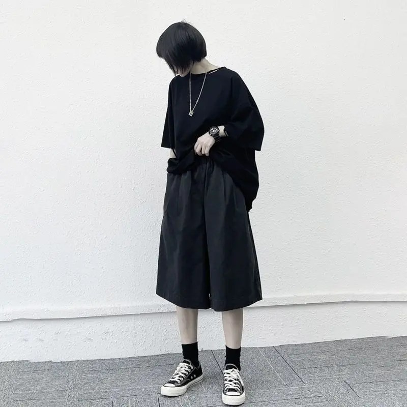 Wide Leg Pants Women Knee-length Unisex Summer Streetwear Ulzzang Vintage Personality Chic Couple Cool All-match Harajuku Y2k